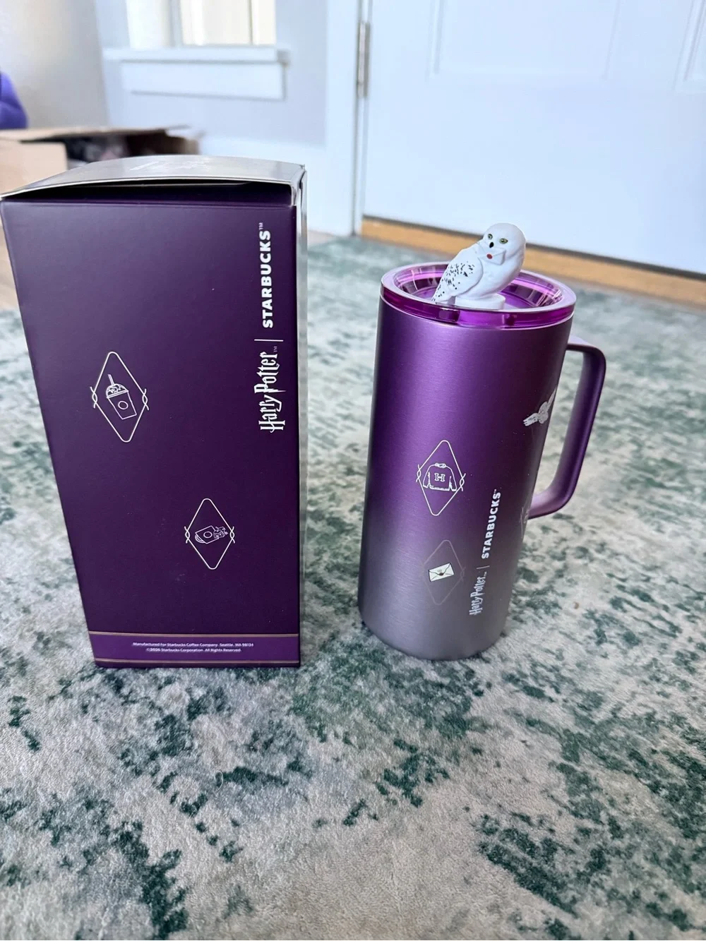 Starbucks Harry Potter Purple Gradient Travel Mug with Owl Lid Topper